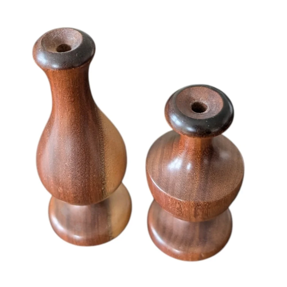 (2) Vintage MCM Danish Lathe Turned Small Bud Vases